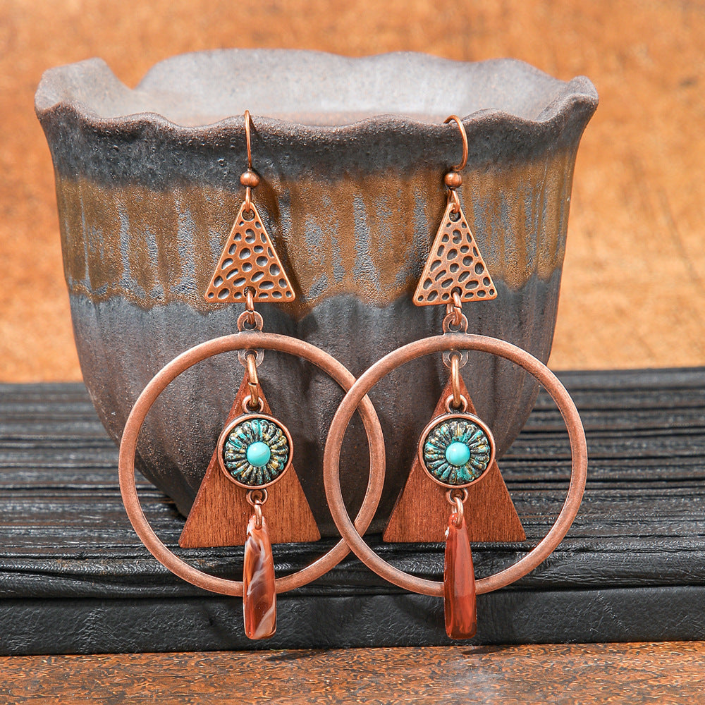 Bohemian Vintage Brown Earring Set Geometric Tassel Earrings