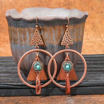 Bohemian Vintage Brown Earring Set Geometric Tassel Earrings