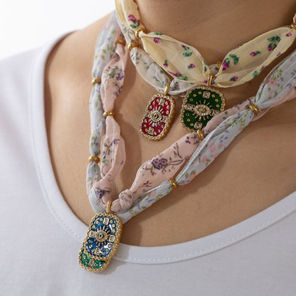 Simple Enamel Pendant Choker Scarf Necklace
