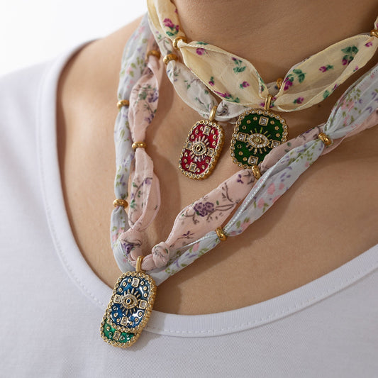 Simple Enamel Pendant Choker Scarf Necklace
