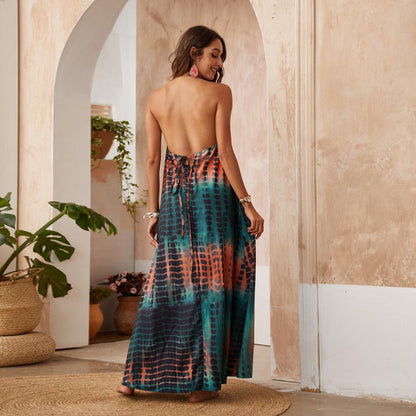 Bohemia Style Floral Summer Sling Dress Sexy V-Neck Print Dress Beach Dress