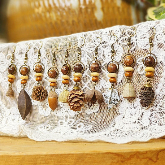 Handcrafted Vintage Floral Wooden Bead Earrings