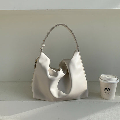 Trendy Solid Color Ruched Tote Shoulder Bag