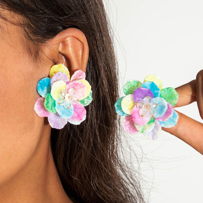 Colorful Resin Flower Petal Earrings Sweet Floral Studs
