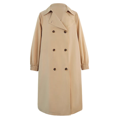 Women'S Double-Breasted Khaki Long Trench Coat
