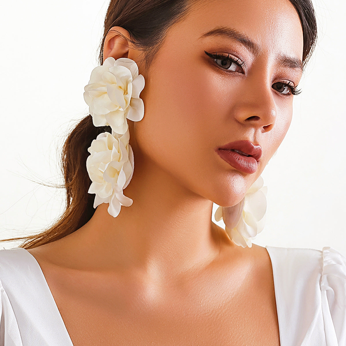 Floral Long Dangle Earrings With Rhinestones For Women