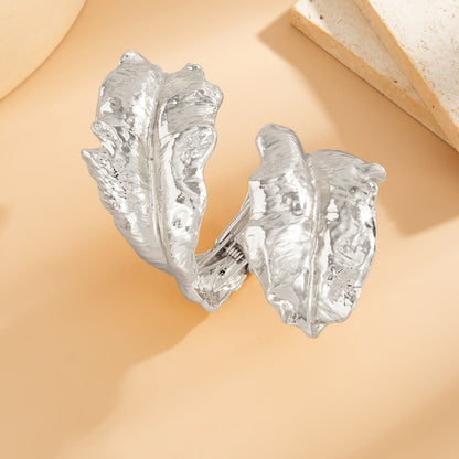 Metal Leaf Design Open Bangle Bracelet for Women