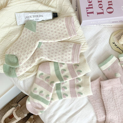 Rufia - Pastel Green &amp; Pink Winter Socks