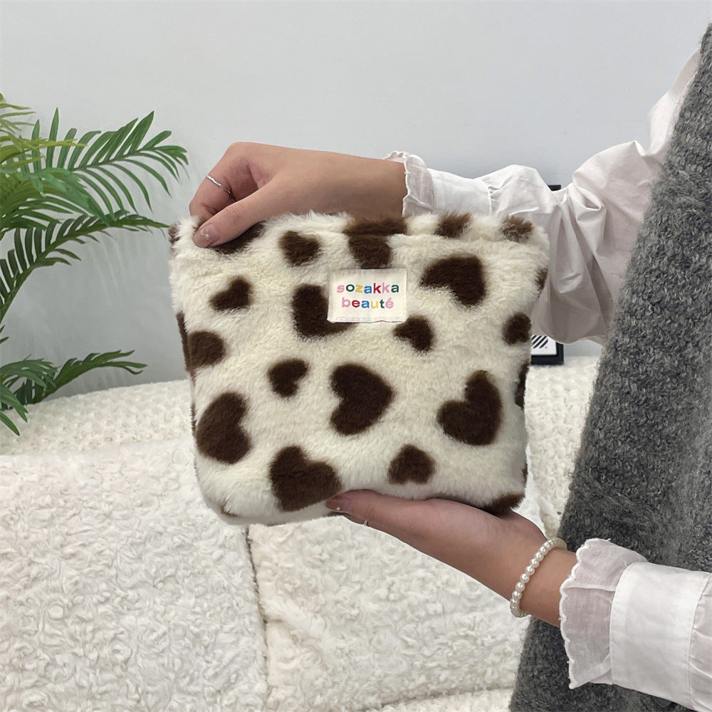 Polka Dot Plushed Large Capacity Make Up Bag