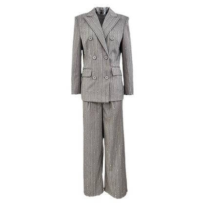 Gray Double-Breasted Blazer Pantsuit Set