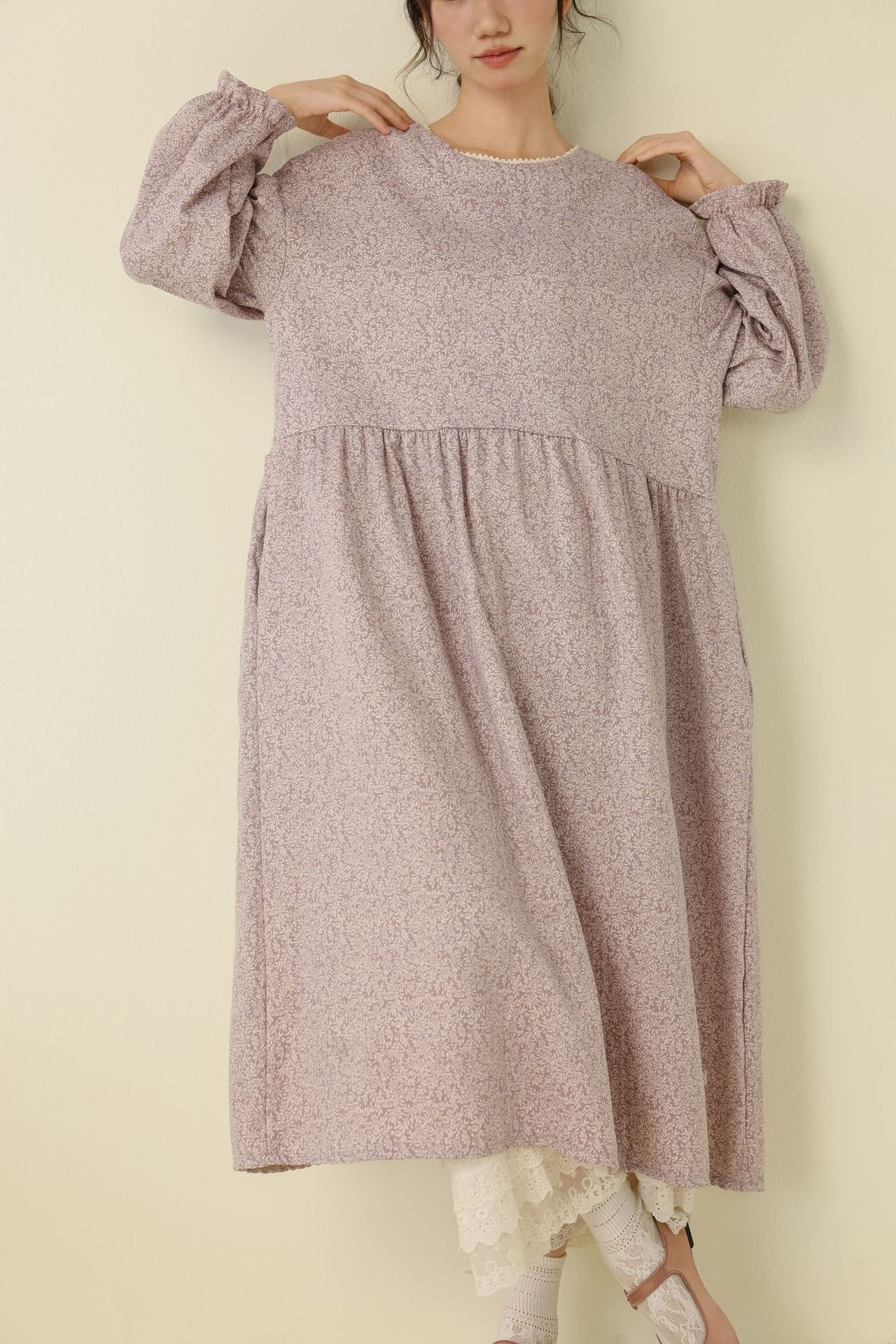Japanese Style Floral Maxi Dress Casual Long Sleeve