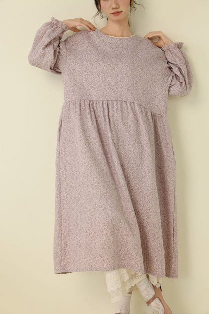 Japanese Style Floral Maxi Dress Casual Long Sleeve