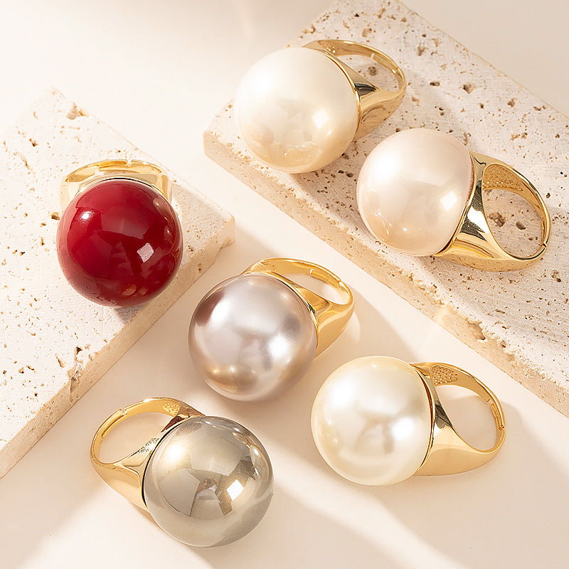 Fashionable Pearl Inlay Adjustable Open Ring For Women