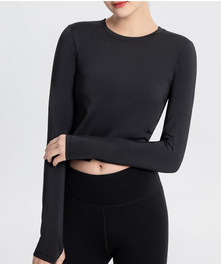 Sports Yoga Wear Women'S Loose Slimming Blouse And Quick-Drying Sportswear Solid Color Long-Sleeved Yoga Wear With Hollow Back