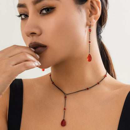 Gothic Vintage Blood Tear Drop Fringe Necklace For Women