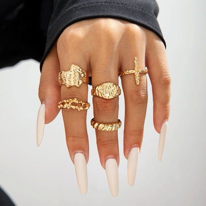 Bohemian Pearl Flower Ring Set Alloy Plating Metal Rings