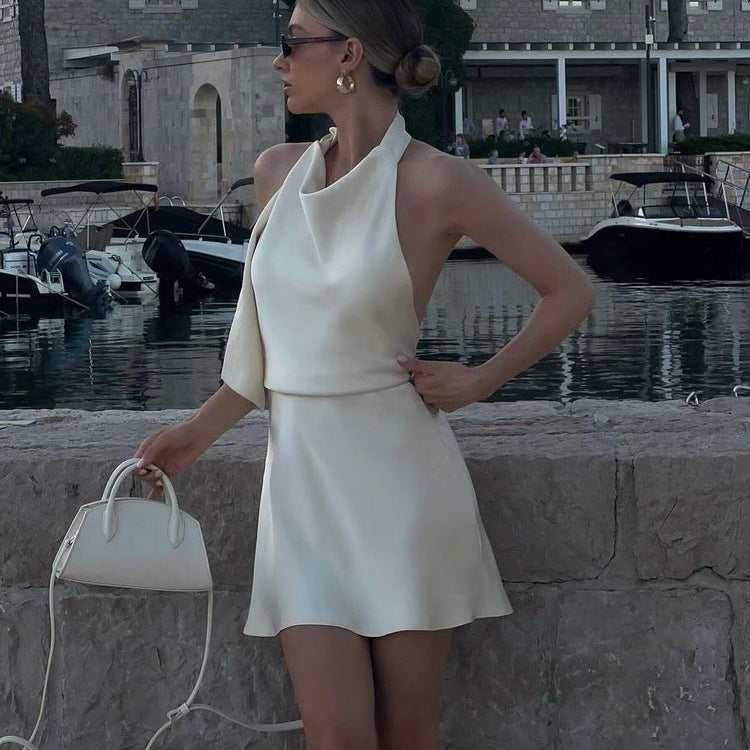 Satin Drape Backless A-Line Dress for Women