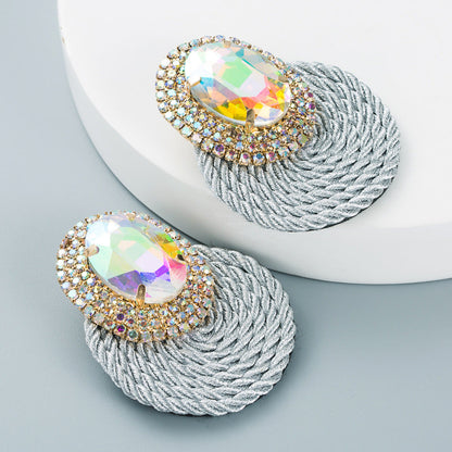 Exaggerated Oval Glass Diamond Earrings Handmade Geometric Jewelry