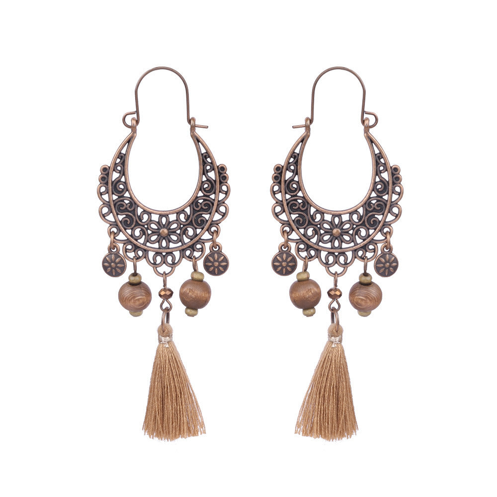 Bohemian Pearl Shell Long Tassel Earrings Geometric Circle Set