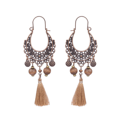 Bohemian Pearl Shell Long Tassel Earrings Geometric Circle Set