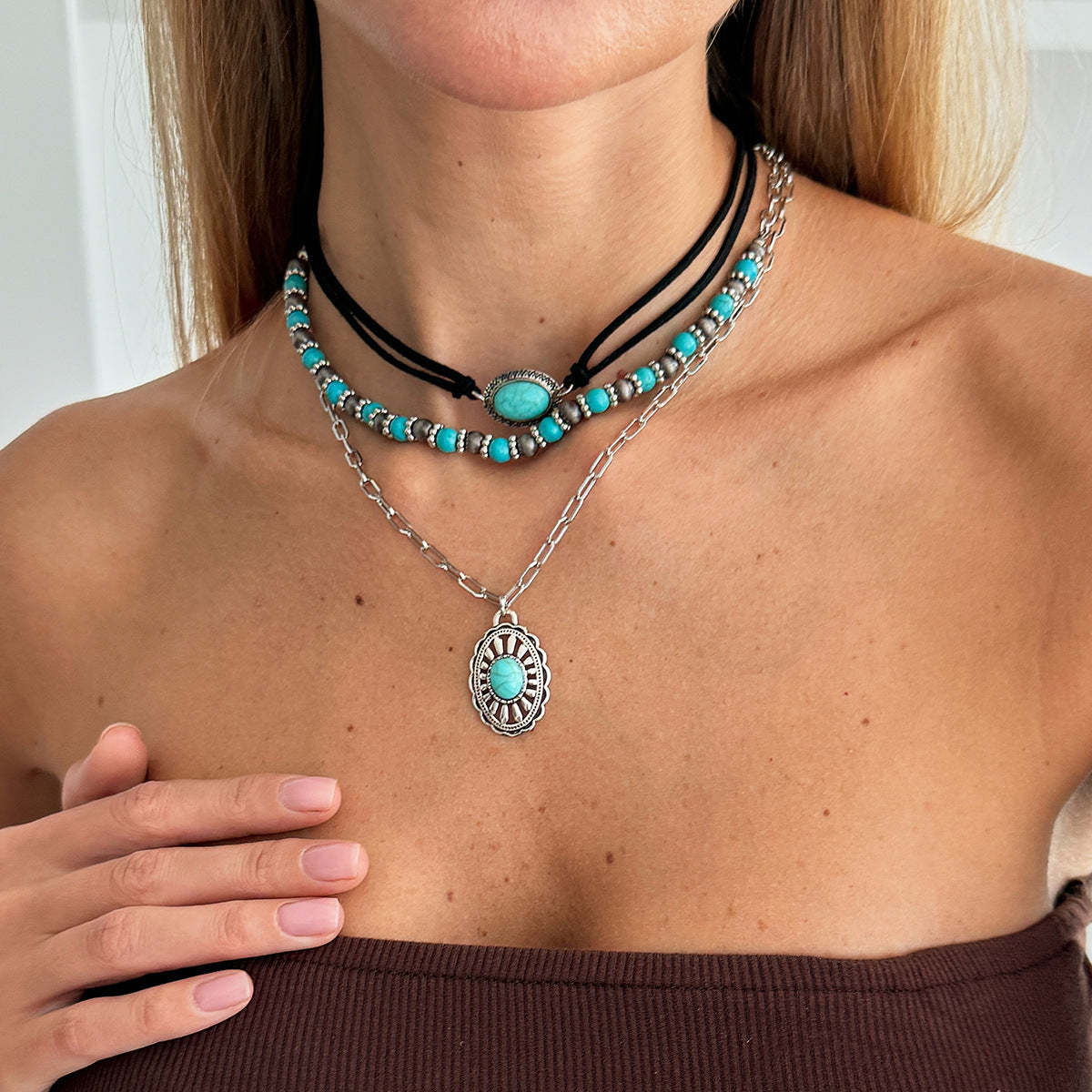 Bohemian Turquoise Style Bull Head Pendant Necklace Trendy Choker