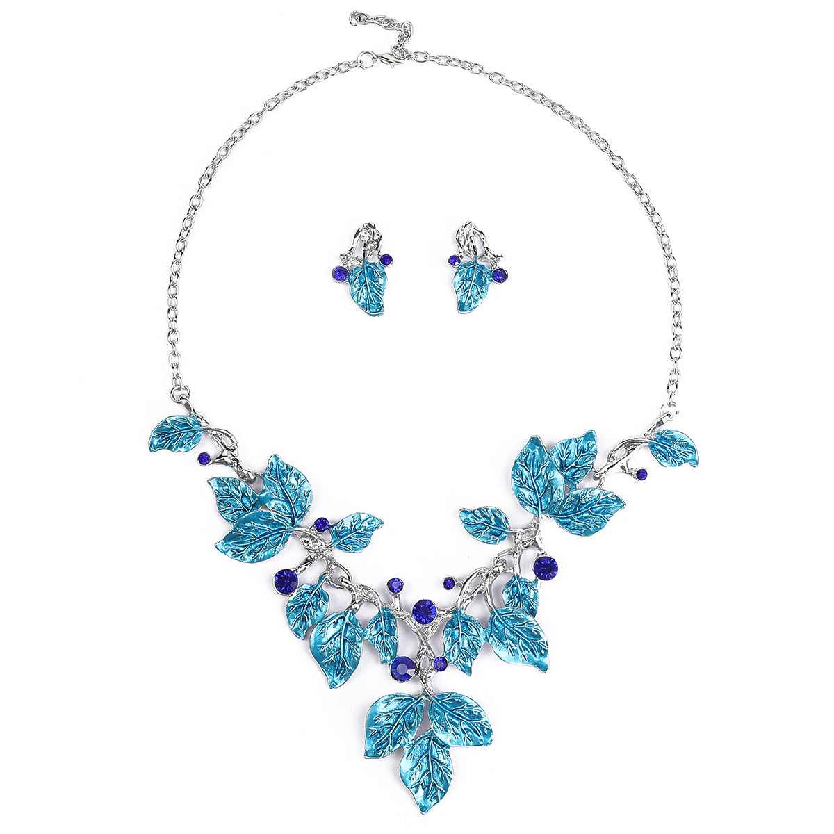 Exaggerated Floral Leaf Alloy Necklace Set with Earrings
