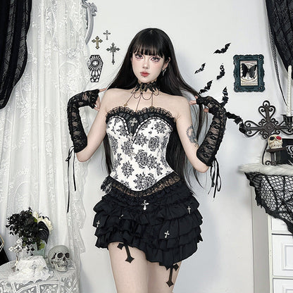 Gothic Floral Print Bustier Top Elegant Casual Shirt