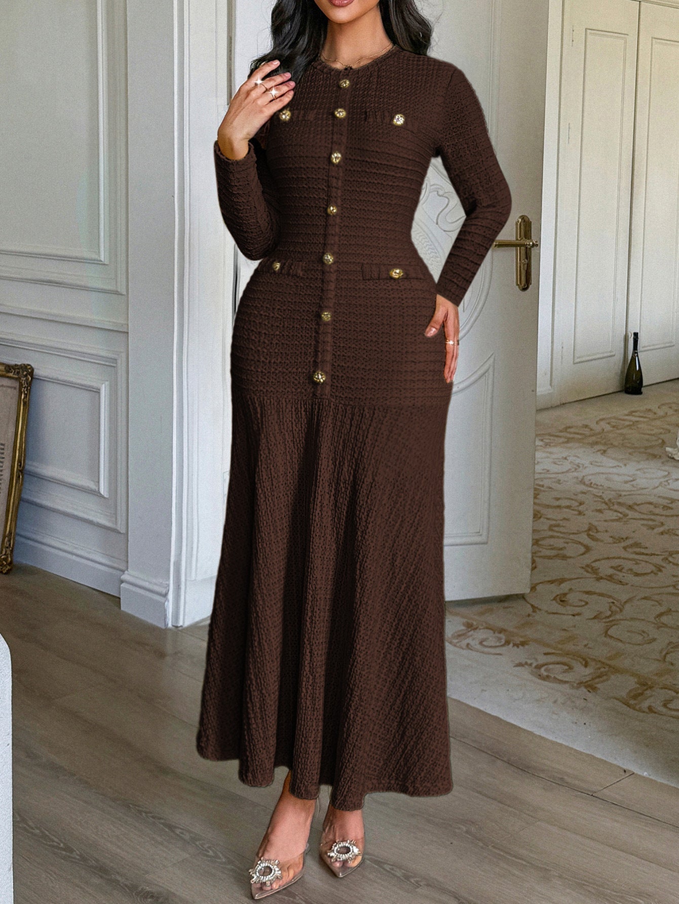 Elegant Solid Color Midi Dress for Women