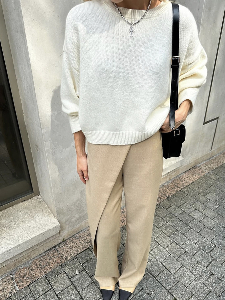 Winter Thick Round Neck Solid Color Crop Sweater
