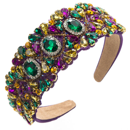 Baroque Style Wide Headband with Colorful Rhinestones