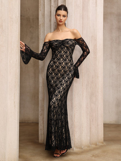 Elegant Lace Off-Shoulder Bodycon Midi Dress for Parties