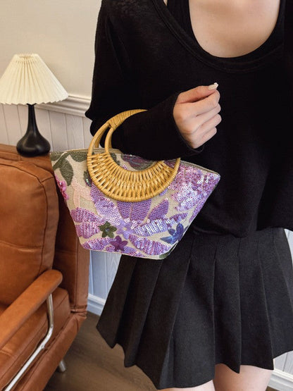 Sparkling Sequin Bamboo Bag Chic Embroidered Tote