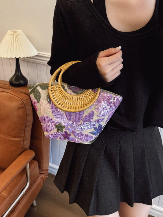 Sparkling Sequin Bamboo Bag Chic Embroidered Tote