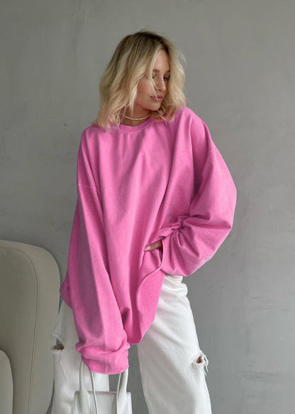 Oversized Cotton Long Sleeve Tee Pink Soft