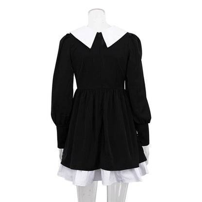 French Style Black A-Line Dress With Peter Pan Collar