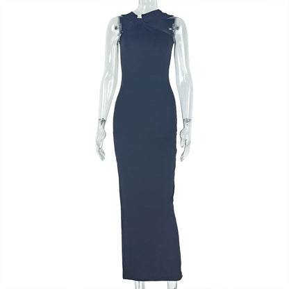 Elegant Solid Color Metallic Pleated Bodycon Dress