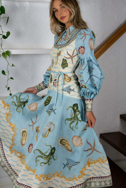 Fashionable Linen Peter Pan Collar Maxi Dress