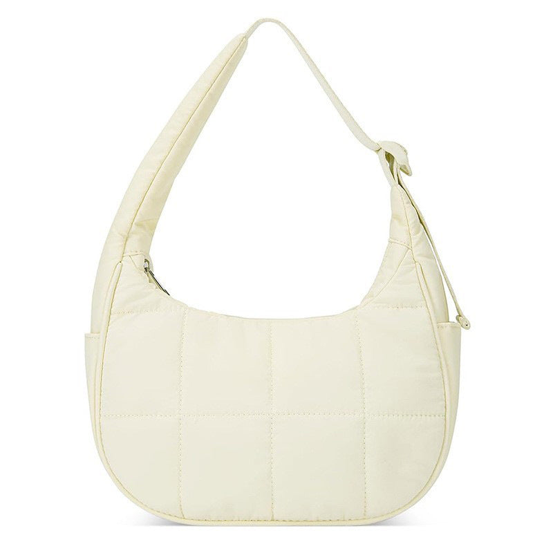 Solid Color Nylon Quilted Crescent Shoulder Bag