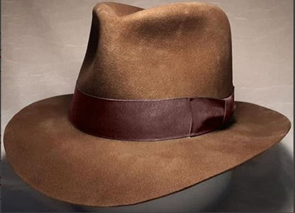 Men's Wool Fedora Hat with Bow Trendy Casual Denim Hat