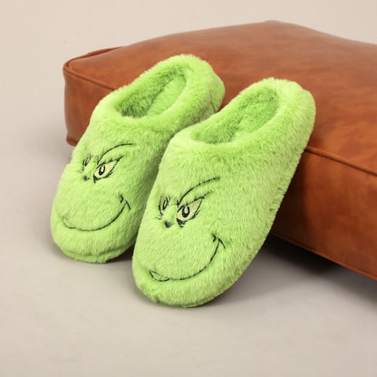 Funny Green Fuzzy Fur Warm Winter Slippers