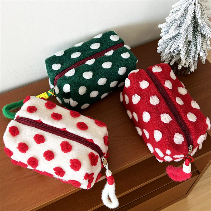 Plush Polka Dots Portable Cosmetic Bag