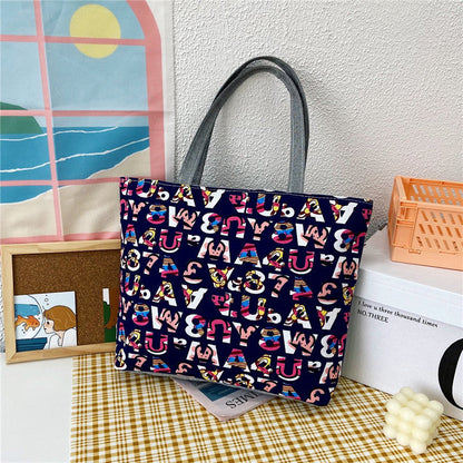 Large Capacity Canvas Tote Bag with Floral Print