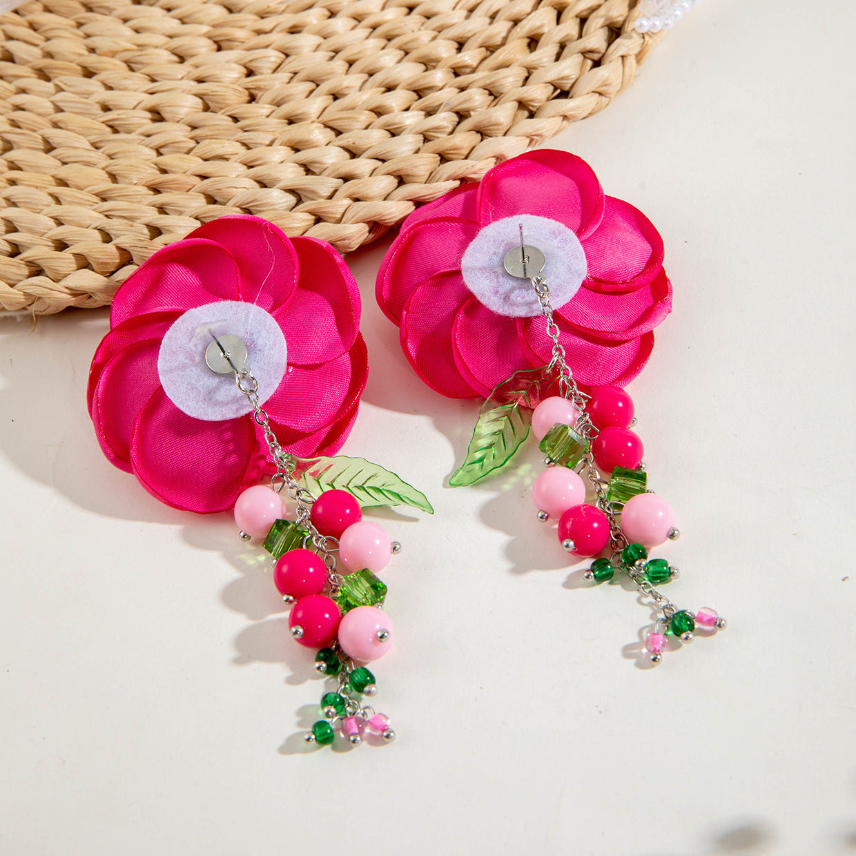 Chic Camellia Flower Acrylic Tassel Earrings