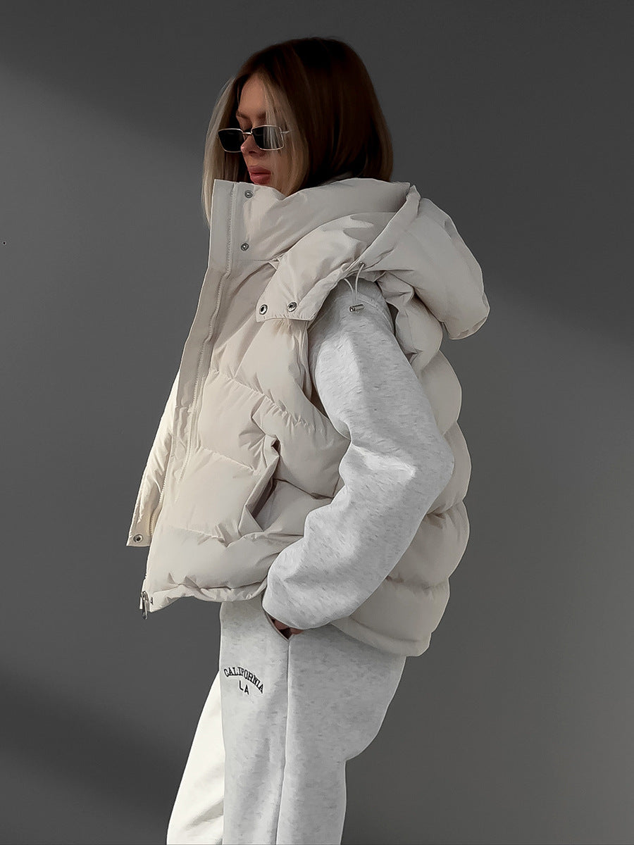 Trendy Hooded Puffer Vest with Sleeveless Design