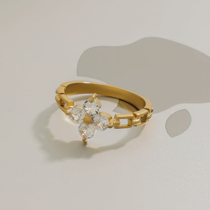 Four-Leaf Clover Cubic Zirconia Ring