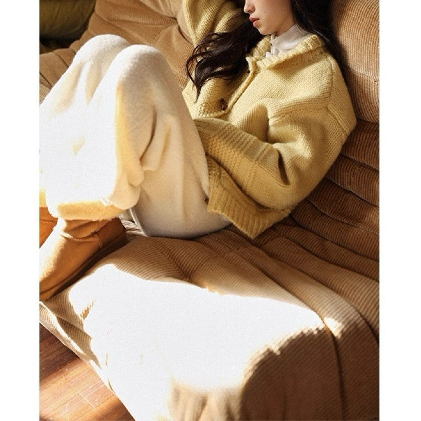Chunky Knit Wool Solid Color Toggle Cardigan