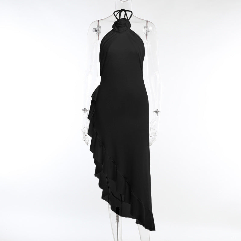 Floral Print Bodycon Halter Neck Irregular Midi Dress