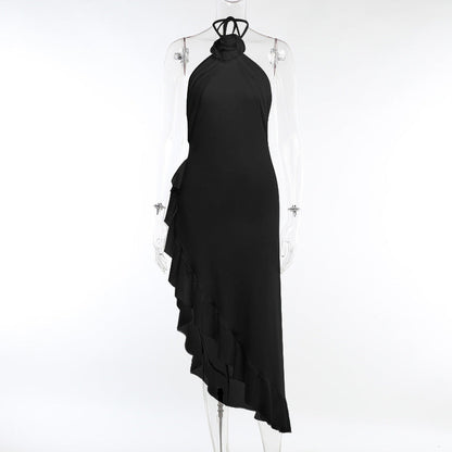 Floral Print Bodycon Halter Neck Irregular Midi Dress