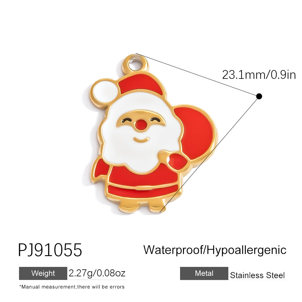 Cartoon Santa Claus Bell Pendant Stainless Steel DIY Necklace and Bracelet Set