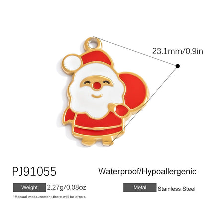 Cartoon Santa Claus Bell Pendant Stainless Steel DIY Necklace and Bracelet Set